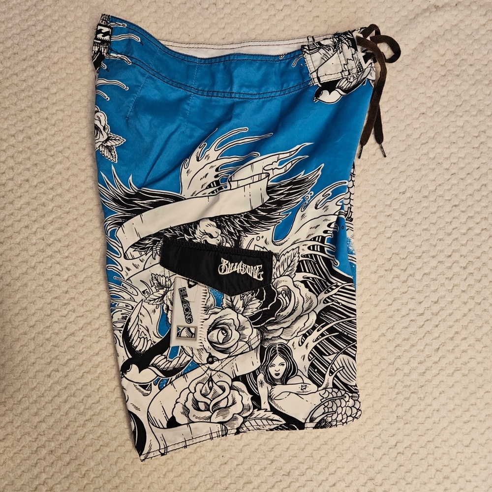 Billabong Men's Blue Graphics Board Shorts 30W 100% Polyester - Picture 3 of 5